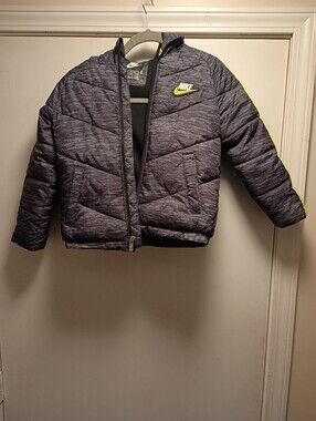Nike Kids Heather Charcoal Puffer Jacket with Neon Lime Trim